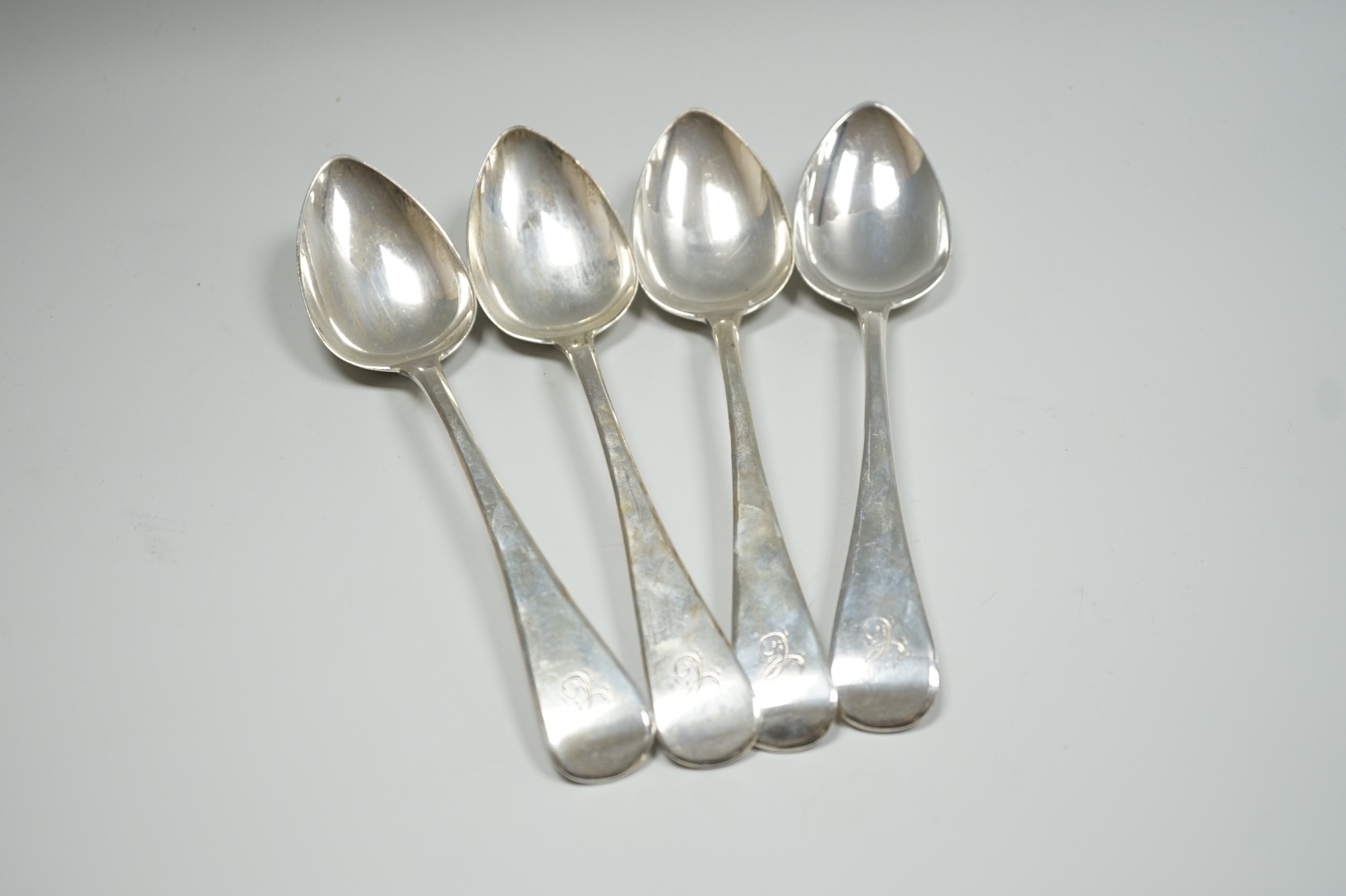 A set of four George III silver Old English pattern table spoons, Sarah & John William Blake, London, 1814, 22.9cm, 10.9oz.